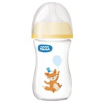 Бутылочка для кормления, Мама Тама 270 мл с силиконовой соской широкое горло средний поток 3+ мес оранжевая