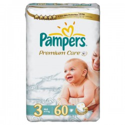 Подгузники, Pampers (Памперс) 4-9 кг р. 3 №60 премиум миди